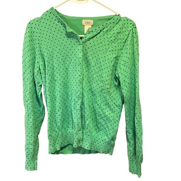L.L. Bean Sweaters - LL Bean Women's Green Cardigan Sweater Polka Dots Size Small